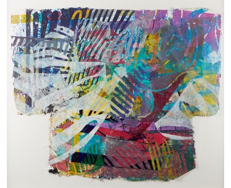 Sam Gilliam (American, b. 1933). Large mixed media artwork on handmade paper titled "Butterfly Days." Acrylic, polypropylene,