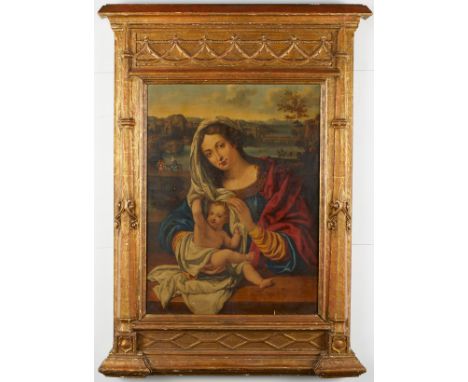 Follower of Bernard van Orley (Flemish, ca. 1488-1541). Madonna and Child Old Master painting on panel. Mary, richly dressed 