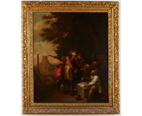 After Frans Francken the Younger (Flemish, 1581-1642). Oil on copper sheet Old Master painting titled "Nimrod and the Tower o