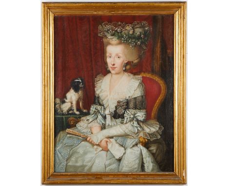 Italian School oil on canvas portrait of Infanta Maria Luisa of Spain (1745-1792). This three-quarter length portrait depicts