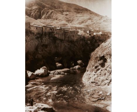 Chin San Long (Lang Jingshan) (Chinese, 1892-1995). Photograph titled "Canyon Village," depicting a village overlooking a riv