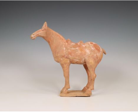 China, pottery model of a horse, probably Tang dynasty (618-906), modelled standing foursquare on a rectangular plinth (reglu