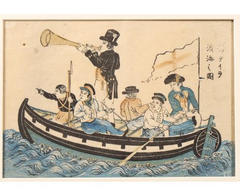 Japan, woodblock print, Nagasaki-e, Russians announcing their arrival, ca. 1830 chuban Uit de nalatenschap van Clemens Merkel