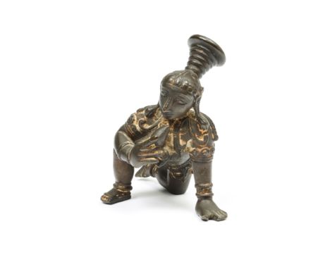 South India, a bronze statue of Balakrishna, Nayak Period, 17th century L. 11 cm.  Collection Asiatic Art from Erik Maten en 