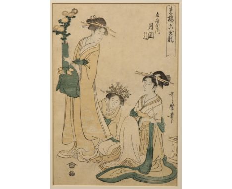 Japan, woodblock print by Utamaro (1753-1806) Three ladies oban Uit de nalatenschap van Clemens Merkelbach van Enkhuizen [1]