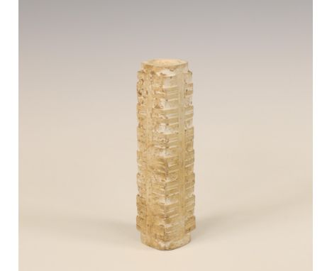 China, a seven-tiered jade cong, possibly Liangzhu culture, 3300-2300 BC, of square cross section with cylindrical hollowed t