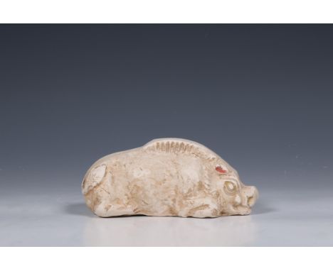 China, pottery model of a pig, possibly Tang dynasty (618-906), modelled in reclining position (some wear as expected) l. 13 