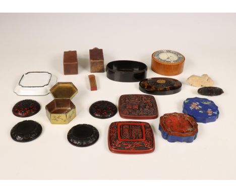 China and Japan, collection of various small works of art, 19th-20th century, comprising three lacquer boxes, a tortoise box,
