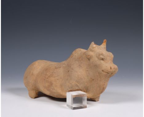 China,pottery model of a cow, probably Han dynasty (206 BC- 220 AD), modelled in standing position (all legs broken but avail