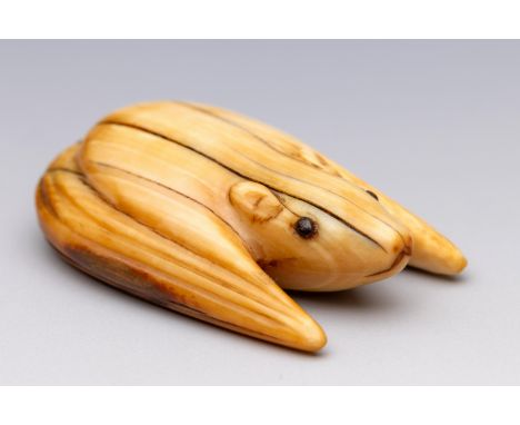 Japan, an ivory netsuke, Edo period (1603-1868), early 19th century, carved as a simplified form of a bat, the eyes of ebony 