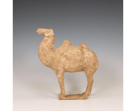 China, pottery model of a camel, probably Tang dynasty (618-906), standing foursquare on a rectangular plinth (encrustation, 