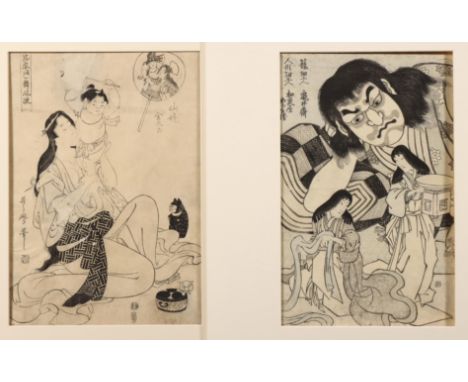 Japan, woodblock print by Utagawa Kunimaru (1794-189) Two geisha. Hereby two other prints. Uit de nalatenschap van Clemens Me