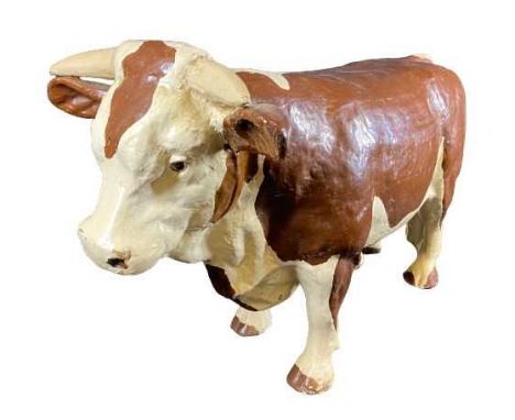 VINTAGE PAPIER MACHE BUTCHER SHOP DISPLAY MODEL OF A BULL - 41cms tall, 65cms L