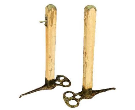 VINTAGE GROSVENOR LAWN TENNIS POSTS, A PAIR - having cast iron bases and wooden metal topped posts, winder mechanism not oper