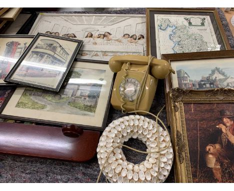 MIXED COLLECTABLES GROUP - to include a vintage telephone, metal plaque of the Last Supper, packs of playing cards, 1910-1935