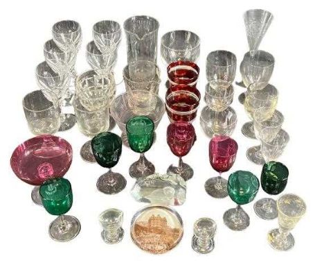 19TH CENTURY &amp; LATER GLASSWARE - to include rummers, Cranberry and other colourful glassware, circa 1980 crystal paperwei