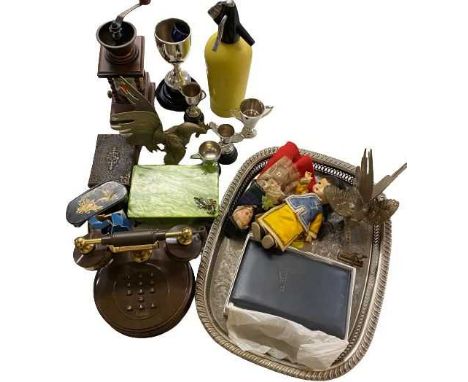 MIXED ITEMS - including vintage telephone, EPNS trophies, cockerel ornaments, Concorde items, vintage soda syphon, ETC