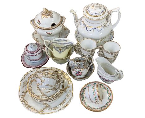 MAINLY 19TH CENTURY DECORATIVE TEA &amp; DINNERWARE - to include a Rococo style teapot cover and stand, possibly by Coalport,