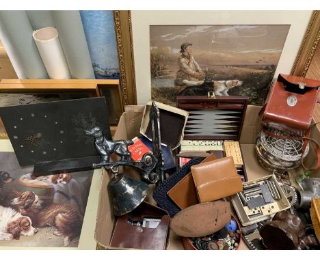 MISCELLANEOUS ASSORTMENT to include vintage kitchenalia, card games, dominoes, gentleman's vanity case, a metal dog themed do