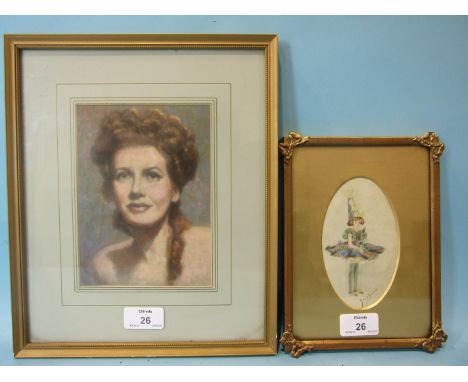 Bertram H Cocks (Exhib. 1938-39 RMS) PHYLLIS CALVERT, HEAD AND SHOULDER PORTRAIT Pastel, 17 x 13.5cm, together with a study o