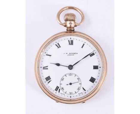 
	
		J. W. BENSON 
		A 9 CARAT GOLD KEYLESS WIND OPEN FACE POCKET WATCH, NO. 613594, CIRCA 1936
		Movement: Lever escapement,