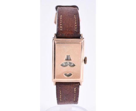 
	
		UNSIGNED
		A 9 CARAT GOLD JUMP HOUR WRIST WATCH, NO. 680139, CIRCA 1932
		Movement: Swiss manual wind, 15 jewels
		Case: