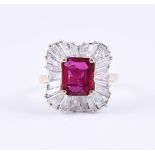 A RUBY AND DIAMOND CLUSTER RING