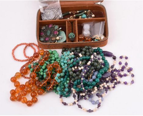 
	
		A COLLECTION OF VARIOUS HARDSTONE AND OTHER NECKLACES  
		To include a polished amber bead necklace, the slightly gradua