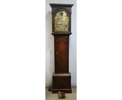 An oak longcase clock by John Edis, Glinton, the dial with silvered Roman and Arabic numeral chapter ring, Seconds dial and d