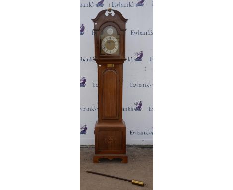 A mahogany longcase clock, early 20th century, with Adam taste inlaid case, the brass dial with silvered  Roman numeral chapt