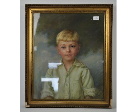 20th Century School, Portrait of a young boy, initialled monogrammed CP, pastel on paper, framed and glazed, 58 x 47cm 