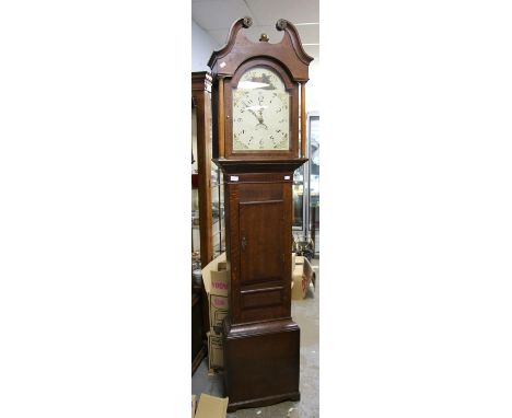 19th century oak longcase clock with painted dial and weight, H213cmCondition Report:  Faded diallight scratches to the case.