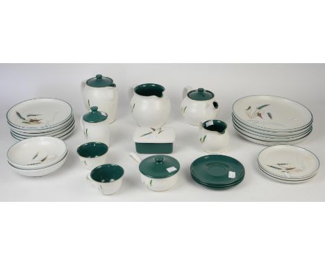 Extensive part dinner and tea service, Denby, Green Wheat pattern, to comprise five plates, six smaller plates, six bowls, si