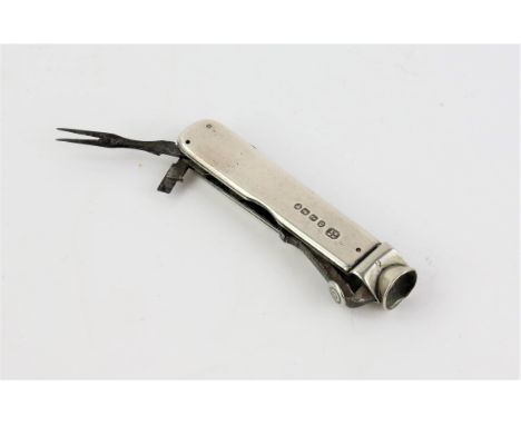 Victorian Silver Cigar cutter with integrated tools, Birmingham, 1888