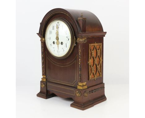 Mahogany mantle clock with gilt metal mounts, the two train movement striking on a coiled gong, H 33cmCondition Report:  Both