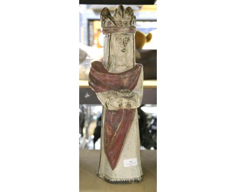 A pottery figure of a Queen, holding a pot, impressed mark to interior, for use as a candlestick, 49cm highProceeds to charit