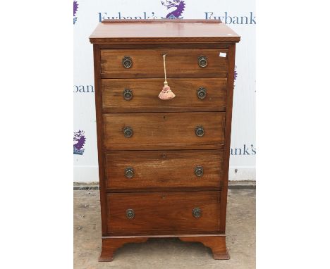 Mahogany chest of drawers, 20th century, five graduated drawers on bracket feet, H108 x W61 x D45cms