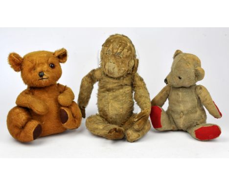 Vintage Merry Thought monkey, seated cat, Chad Valley Teddy Bear and another Teddy Bear, (4). Provenance: From Munstead Wood.