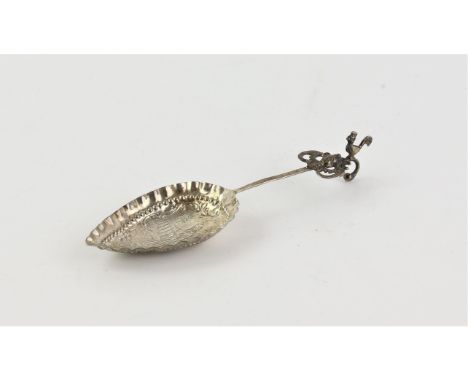 19th century Dutch sliver caddy spoon with bird finial 