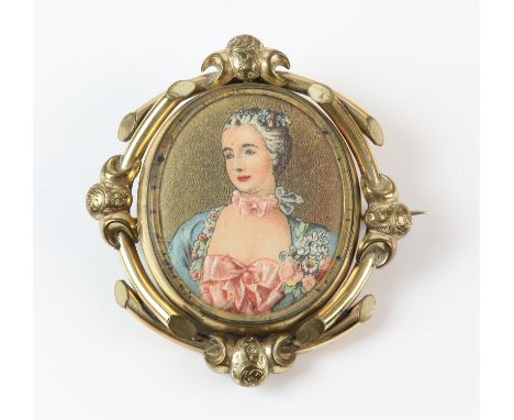 A portrait swivel brooch, oval swivel portraits of women, in a gold plated frame, measuring 67.6mm x 61.8mm, with a pendant l