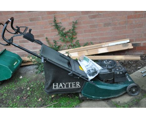A HAYTER HARRIER 41 PETROL LAWN MOWER with electric start (engine pulls freely but hasn't been started)