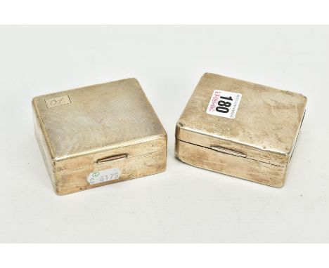 TWO SILVER LINED CIGARETTE BOXES, each of a square form, the first a 'Mappin &amp; Webb Ltd' plain polished box, hallmarked B