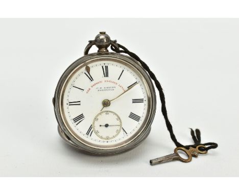 A SILVER OPEN FACED POCKET WATCH, white dial signed 'The Express English Lever, J.G. Graves Sheffield' Roman numerals, second