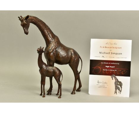 MICHAEL SIMPSON (British Contemporary) 'High Hopes', a limited edition bronze sculpture of a Giraffe and Calf 60/295, impress