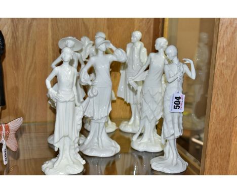 A SET OF SEVEN ROYAL WORCESTER FIGURINES FROM 1920'S COLLECTION, comprising 'Irene-1920', 'Bea - 1922', 'Evie-1923', 'Constan