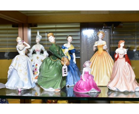 FIVE ROYAL DOULTON LADY FIGURES AND TWO OTHERS, comprising 'Grace' HN2318, 'Laura' HN2960, 'Adrienne', 'Diana' HN2468, 'Prett