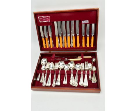A CANTEEN OF CUTLERY, large wooden canteen includes an incomplete mixed lot of cutlery, to include plastic handled, stainless