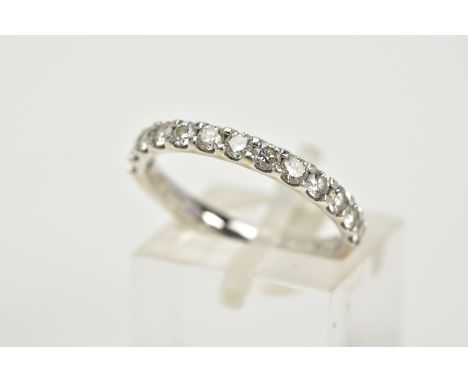 AN 18TH WHITE GOLD DIAMOND HALF ETERNITY RING, designed with a row of thirteen claw set, round brilliant cut diamonds, total 