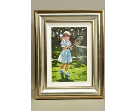 SHERREE VALENTINE DAINES (BRITISH 1959) 'Playful Times I', a limited edition print of a young girl playing tennis, 51/195, si