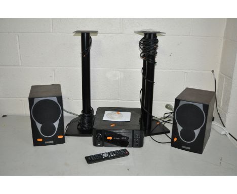 A MARANTZ M-CR610 CD RECEIVER with remote, a pair of speaker stands and a pair of Mission MX1 speakers (5)